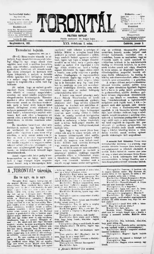 Torontál, 30. évf. 1901. január 3. 2. sz.
