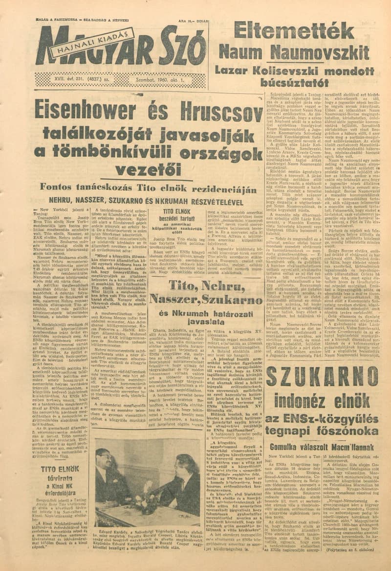 Magyar Szó, 17. évf. 1960. október 1. 231. sz. 1–26. oldal