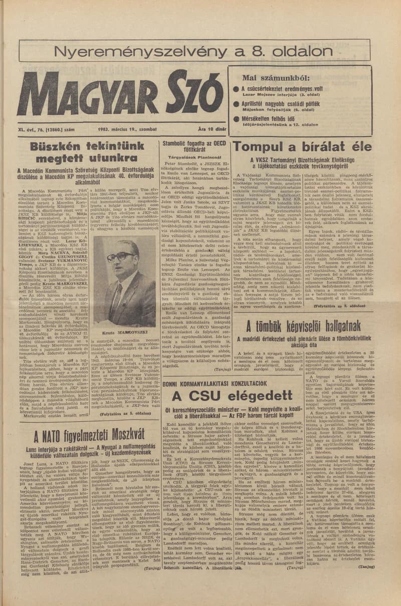 Magyar Szó, 40. évf. 1983. március 19. 76. sz. 1–24. oldal