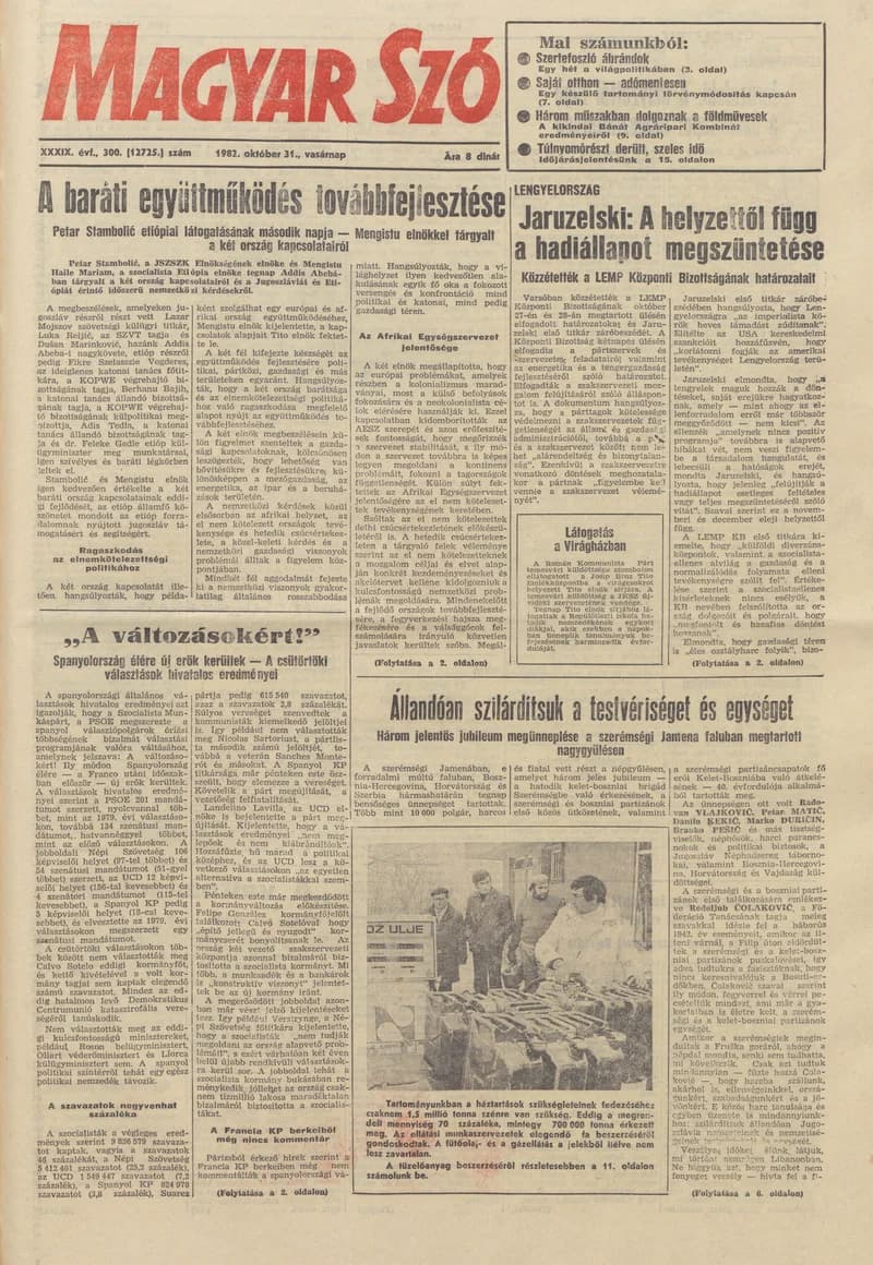 Magyar Szó, 39. évf. 1982. október 31. 300. sz. 1–28. oldal