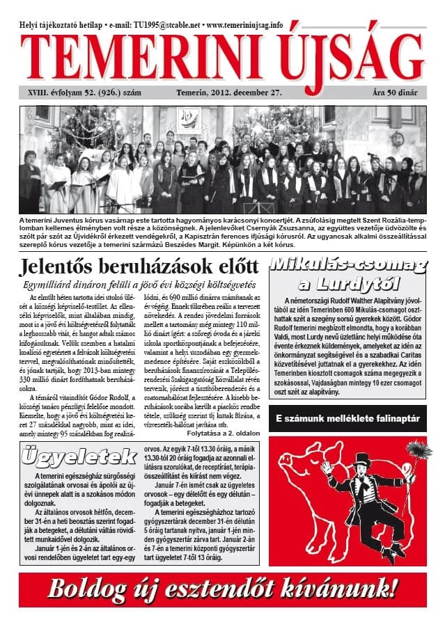 Temerini Újság, 18. évf. 2012. december 27. 52. sz.