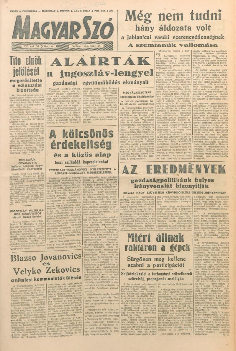 Magyar Szó, 15. évf. 1958. február 21. 50. sz. 1–12. oldal