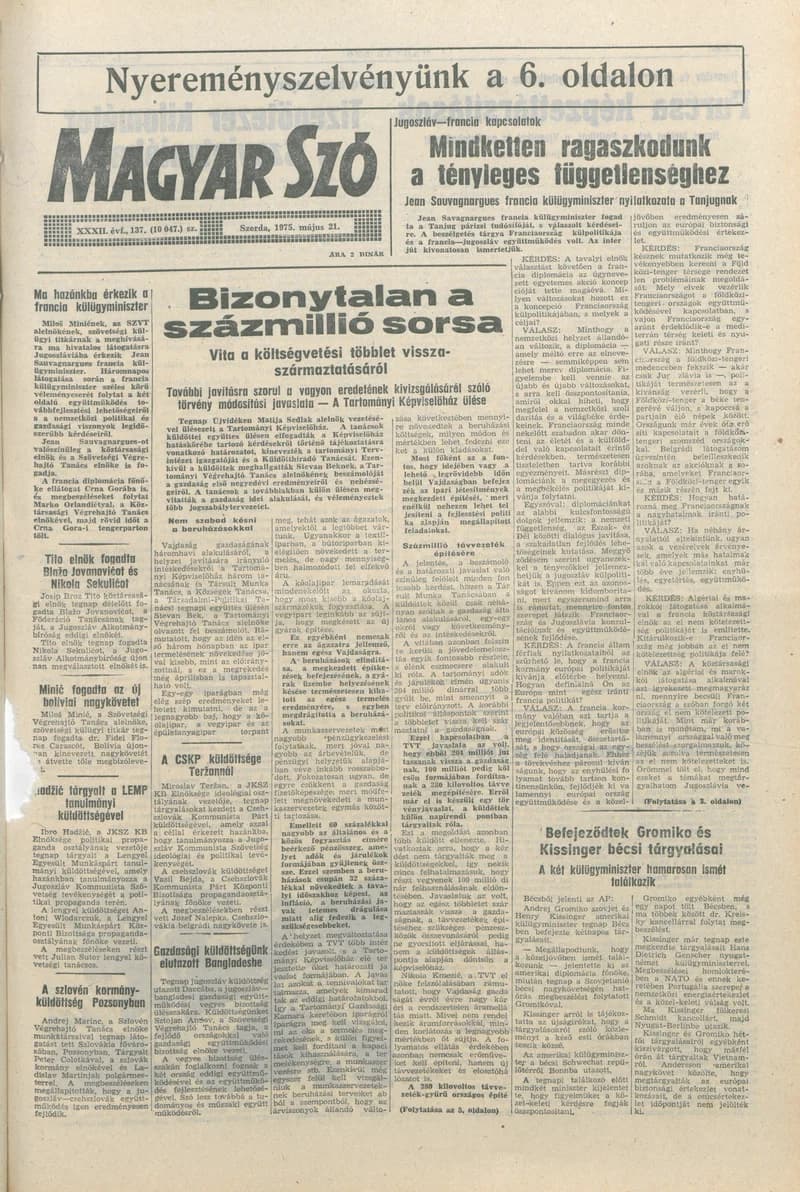 Magyar Szó, 32. évf. 1975. május 21. 137. sz.