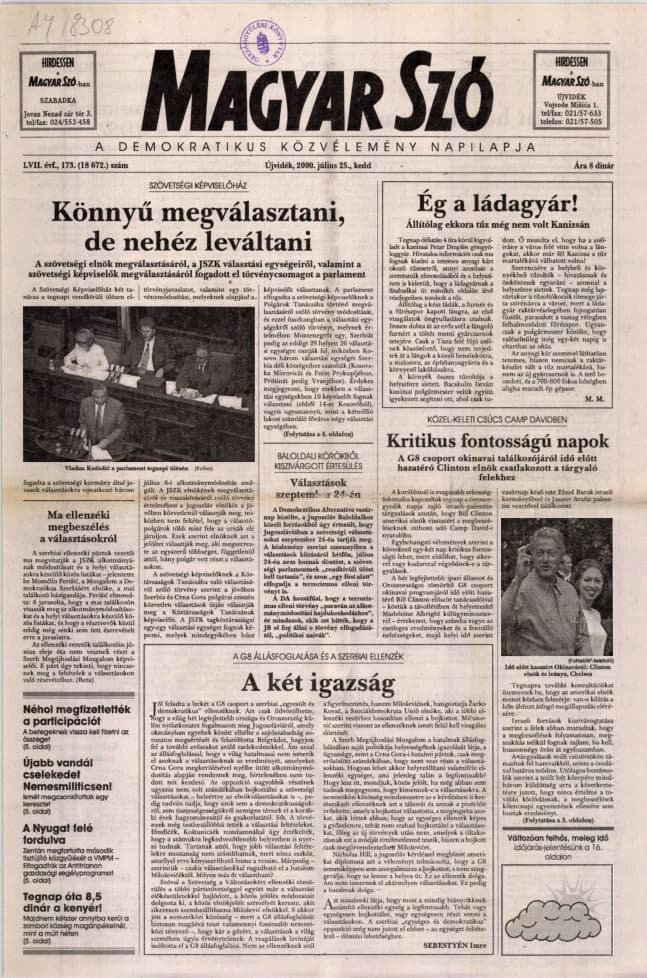 Magyar Szó, 57. évf. 2000. július 25. 173. sz. 1–16. oldal