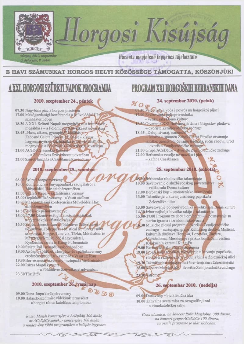 Horgosi Kisújság, 5. évf. 2010. szeptember. 9. sz.