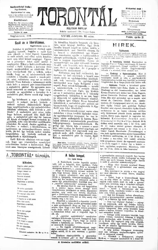 Torontál, 28. évf. 1899. április 21. 91. sz.
