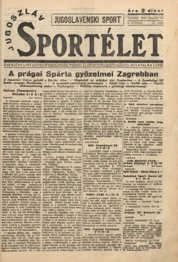 Jugoszláv sportélet, 2. évf. 1926. július 16. 27. sz.