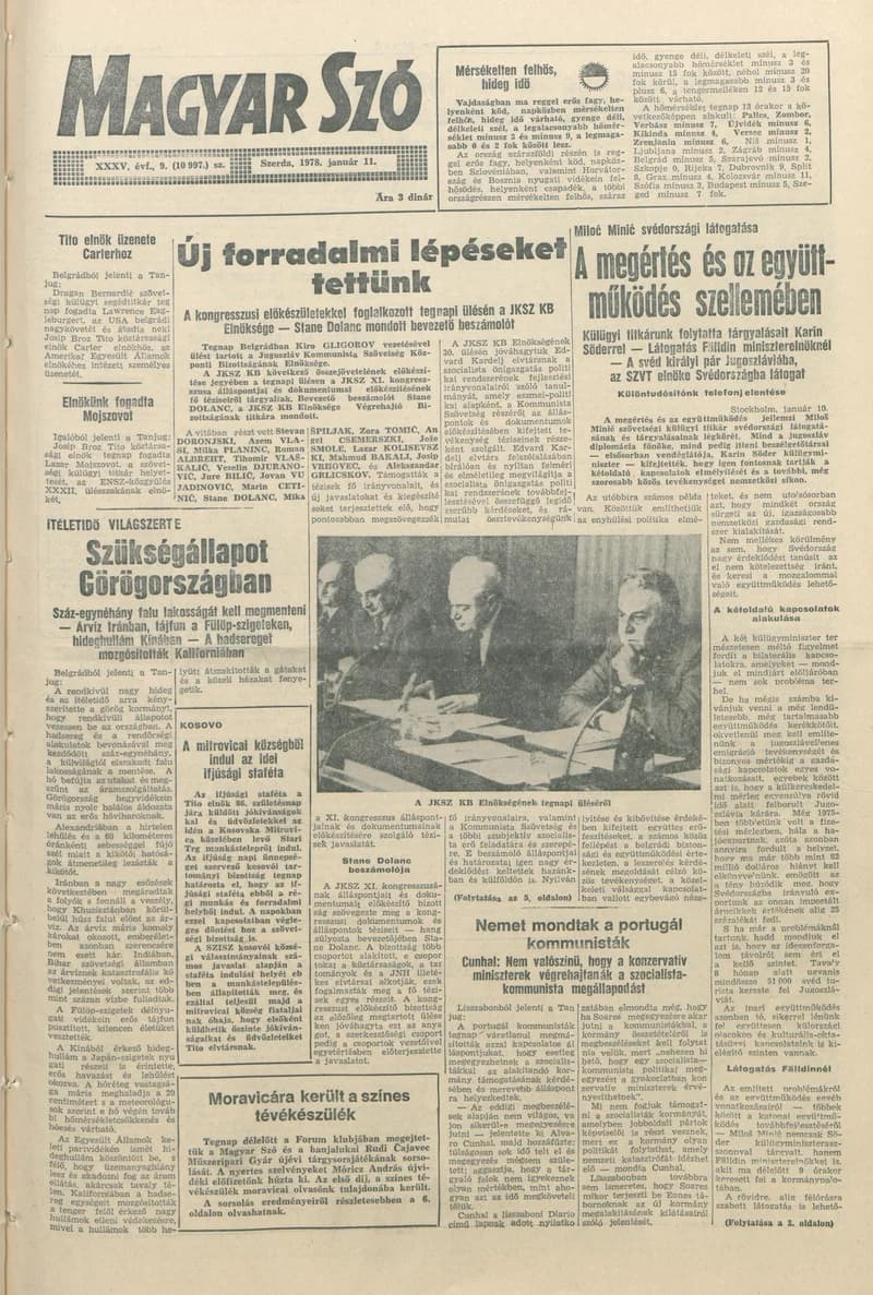 Magyar Szó, 35. évf. 1978. január 11. 9. sz. 1–20. oldal