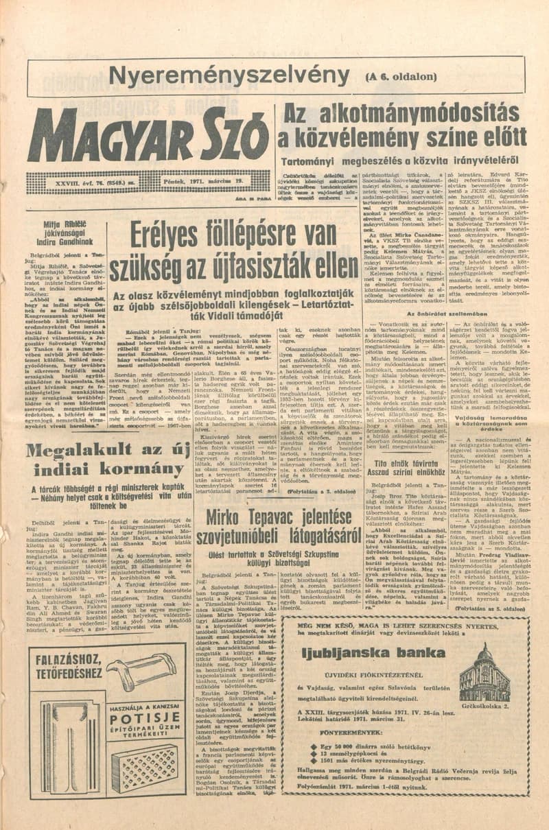 Magyar Szó, 28. évf. 1971. március 19. 76. sz. 1–12. oldal