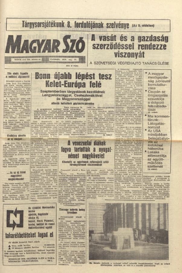 Magyar Szó, 27. évf. 1970. augusztus 27. 235. sz. 1–16. oldal