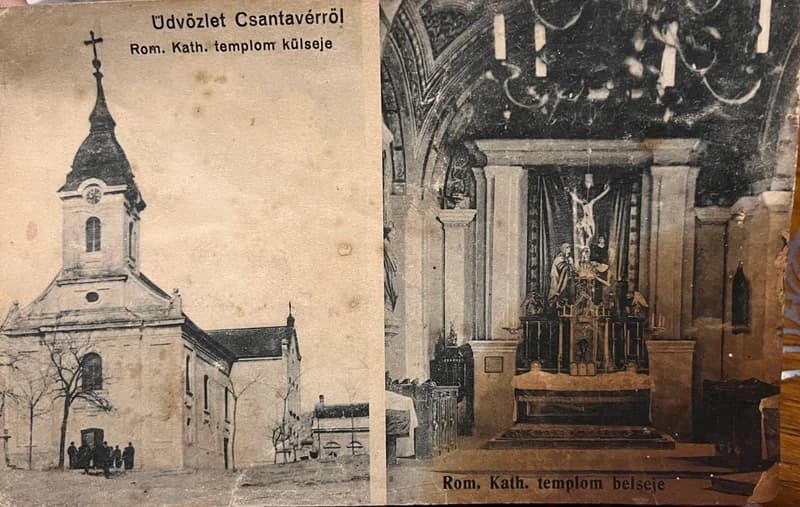 A csantavéri régi  katolikus templom – üdvözlőlap