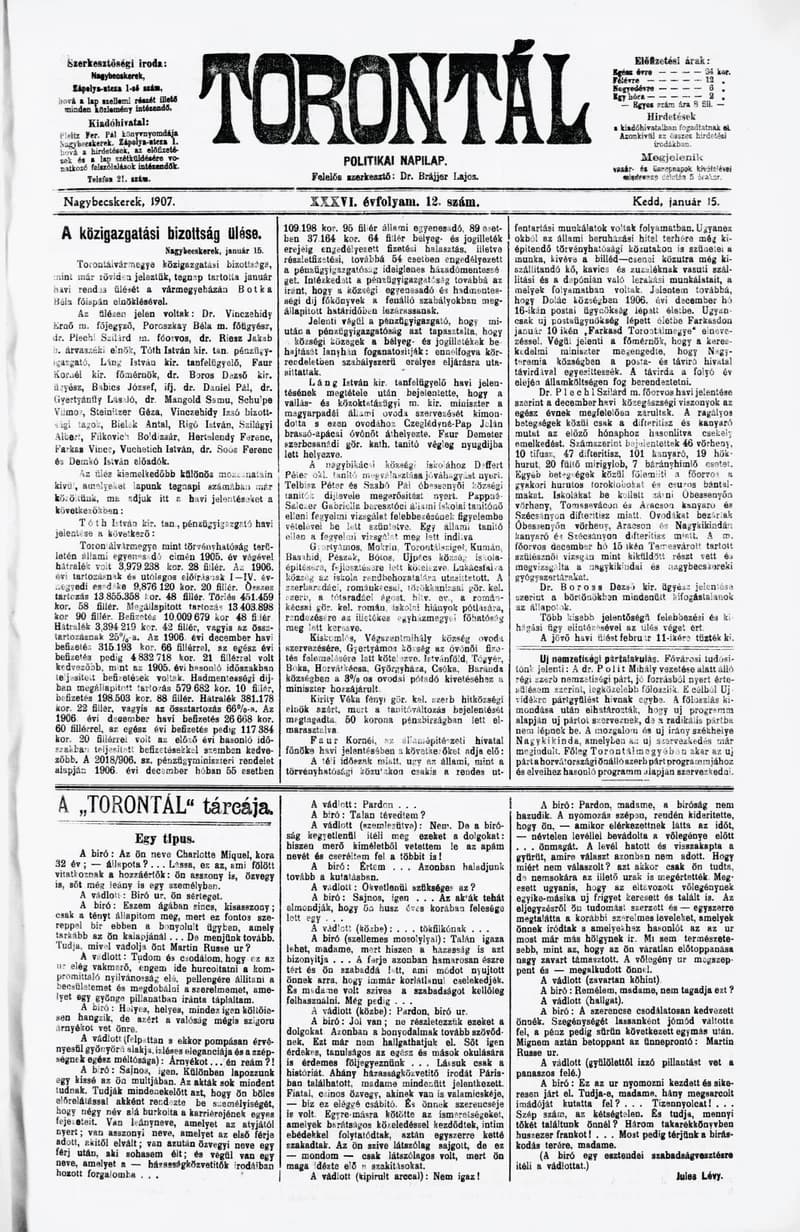 Torontál, 36. évf. 1907. január 15. 12. sz.