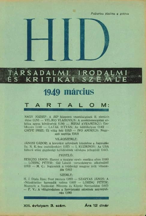 Híd, 13. évf. 1949. március. 3. sz. 129–191. oldal