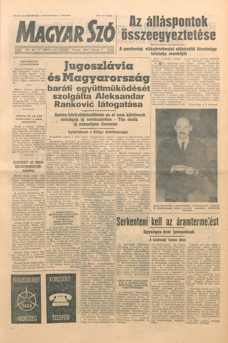Magyar Szó, 21. évf. 1964. február 7. 37. sz. 1–16. oldal