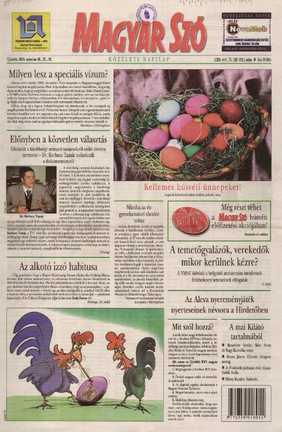 Magyar Szó, 62. évf. 2005. március 26. – 28. 71. sz. 1–32. oldal