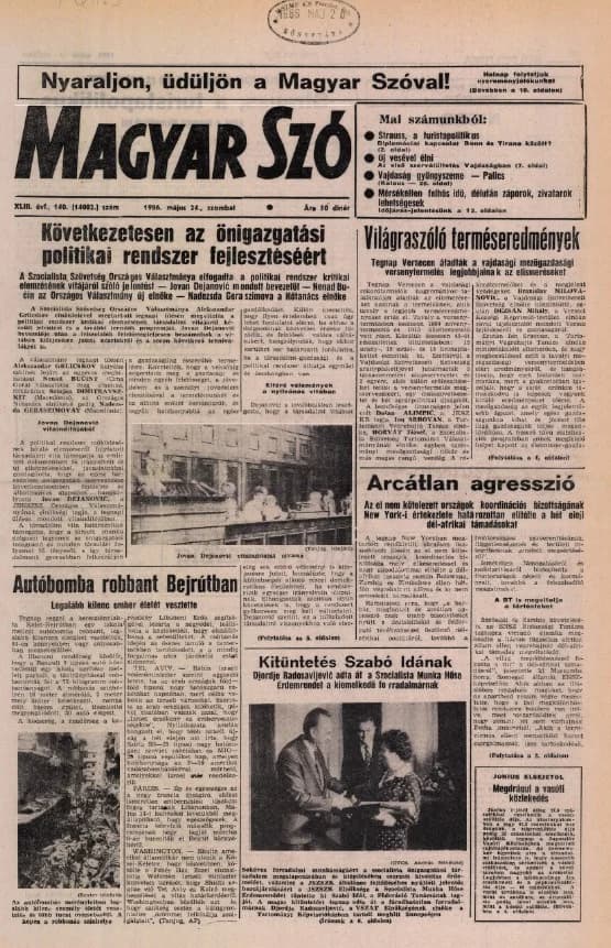 Magyar Szó, 43. évf. 1986. május 24. 140. sz. 1–24. oldal