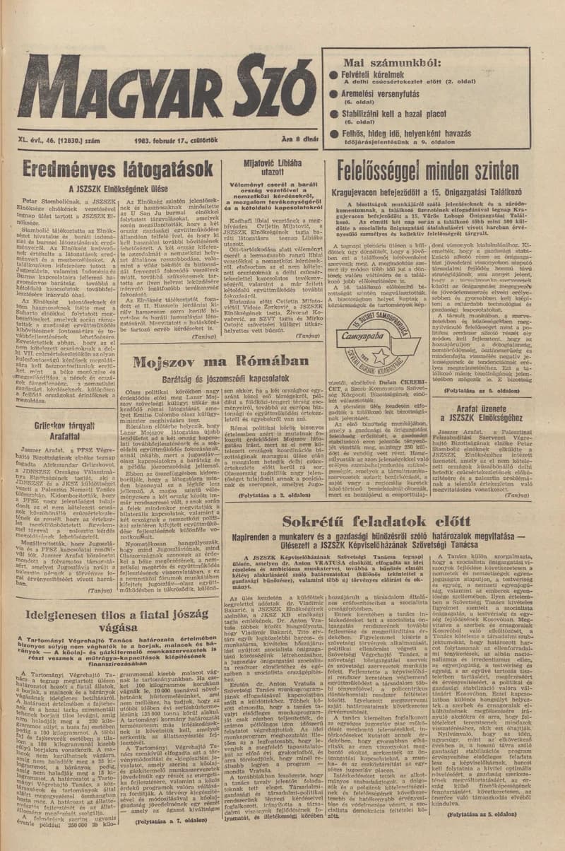 Magyar Szó, 40. évf. 1983. február 17. 46. sz. 1–24. oldal