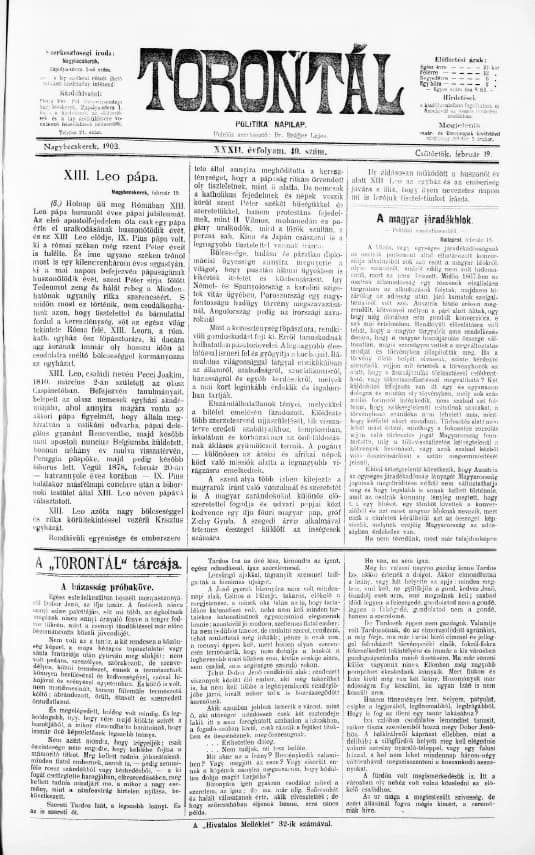 Torontál, 32. évf. 1903. február 19. 40. sz.