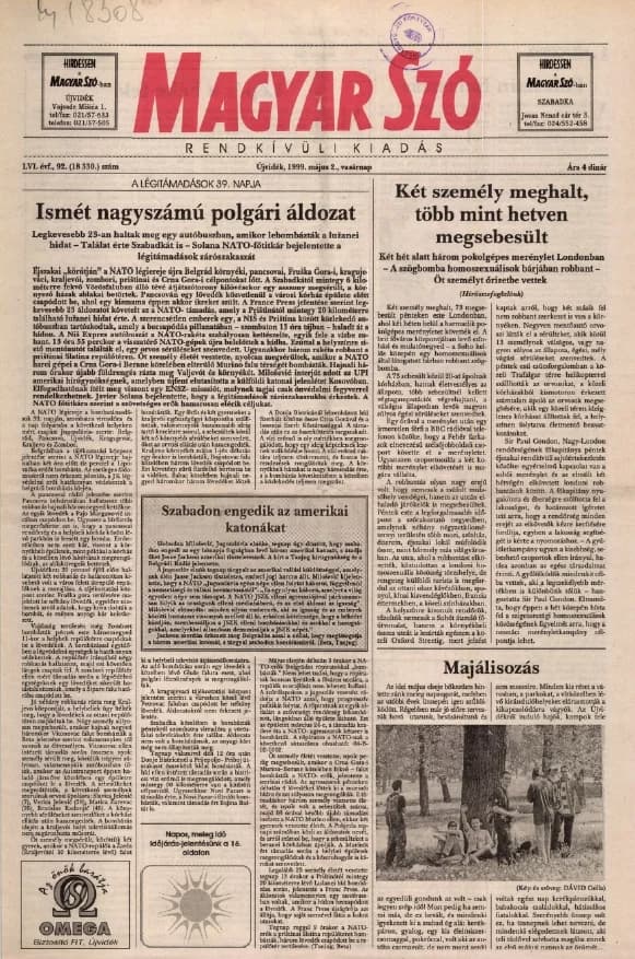 Magyar Szó, 56. évf. 1999. május 2. 92. sz. 1–16. oldal