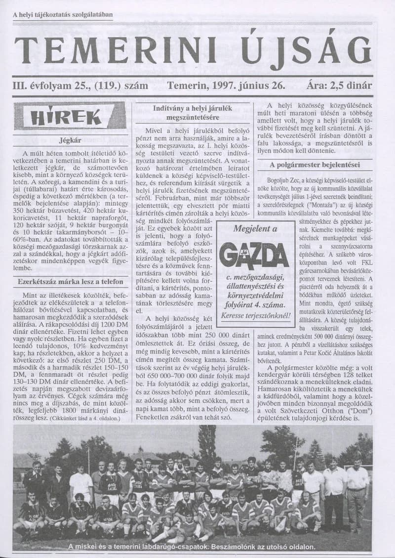 Temerini Újság, 3. évf. 1997. június 26. 25. sz.