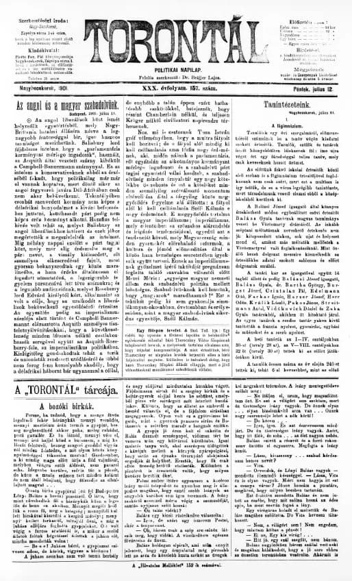 Torontál, 30. évf. 1901. július 12. 157. sz.