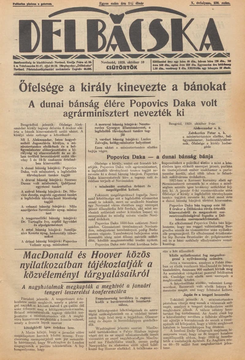 Délbácska, 10. évf. 1929. október 10. 236. sz.