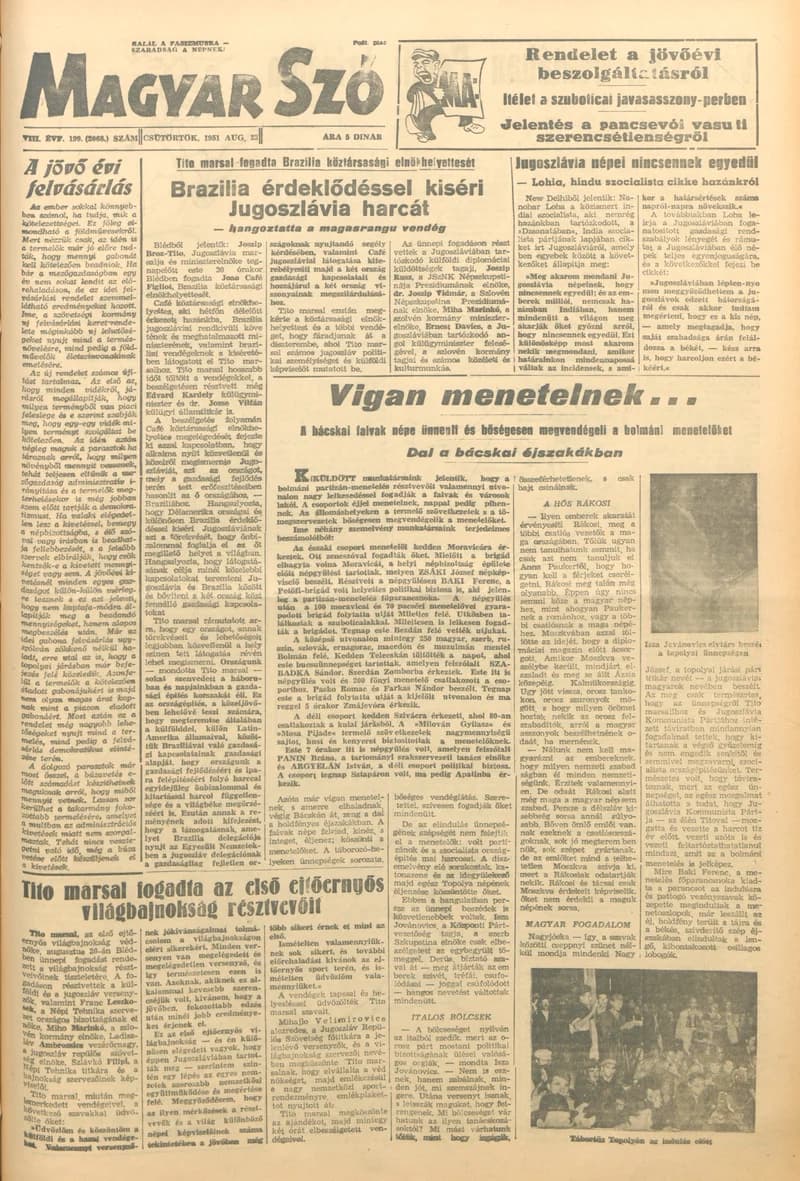 Magyar Szó, 8. évf. 1951. augusztus 23. 199. sz. 1–6. oldal