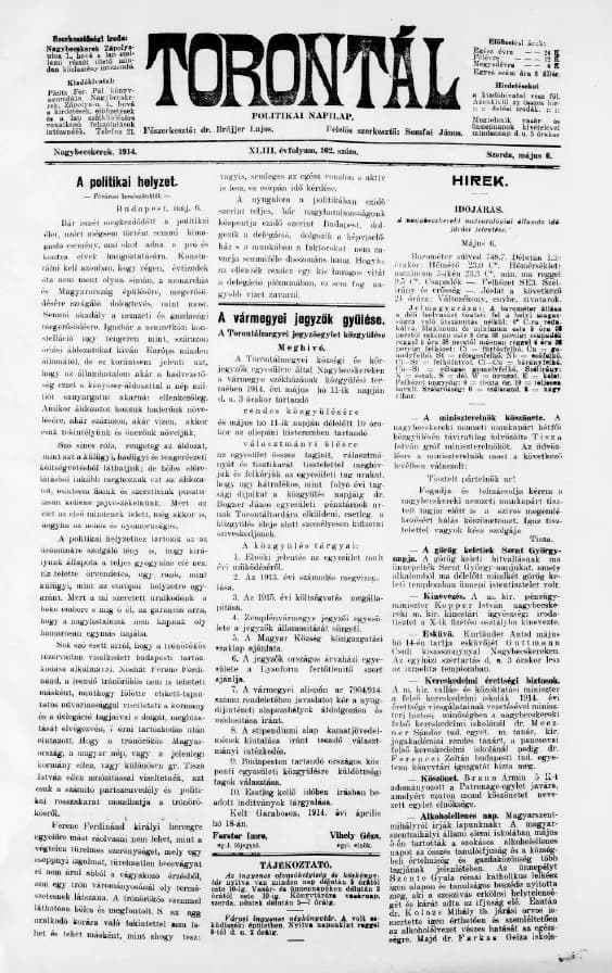 Torontál, 43. évf. 1914. május 6. 102. sz.