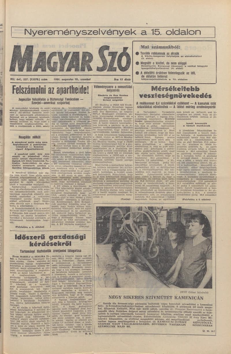 Magyar Szó, 41. évf. 1984. augusztus 18. 227. sz. 1–20. oldal