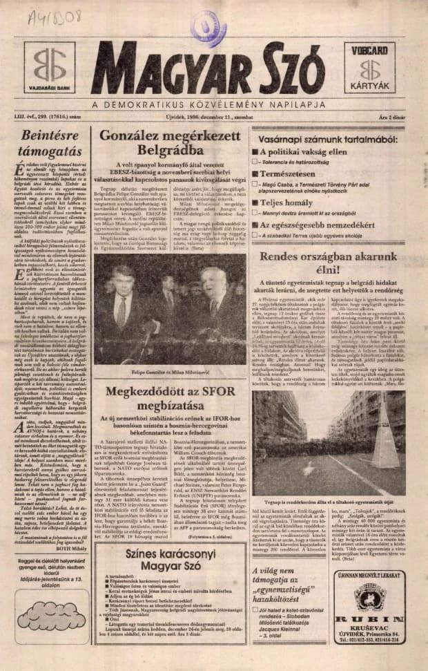 Magyar Szó, 53. évf. 1996. december 21. 299. sz. 1–16. oldal