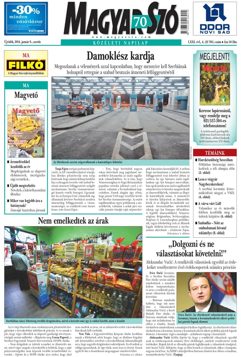 Magyar Szó, 71. évf. 2014. január 8. 4. sz. 1–20. oldal