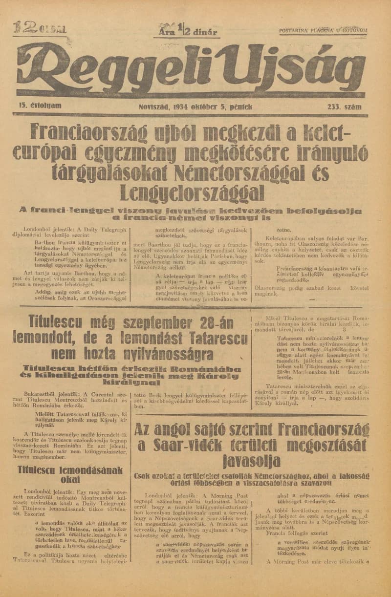Reggeli Újság, 15. évf. 1934. október 5. 233. sz.