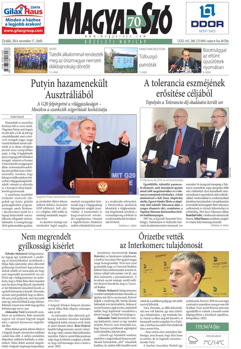 Magyar Szó, 71. évf. 2014. november 17. 268. sz. 1–20. oldal
