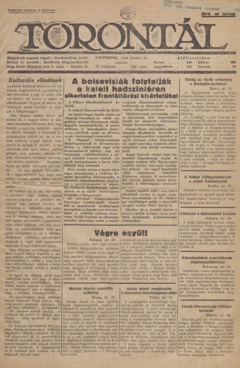 Torontál, 72. évf. 1943. október 21. 242. sz.
