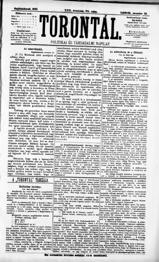Torontál, 22. évf. 1893. november 30. 275. sz.