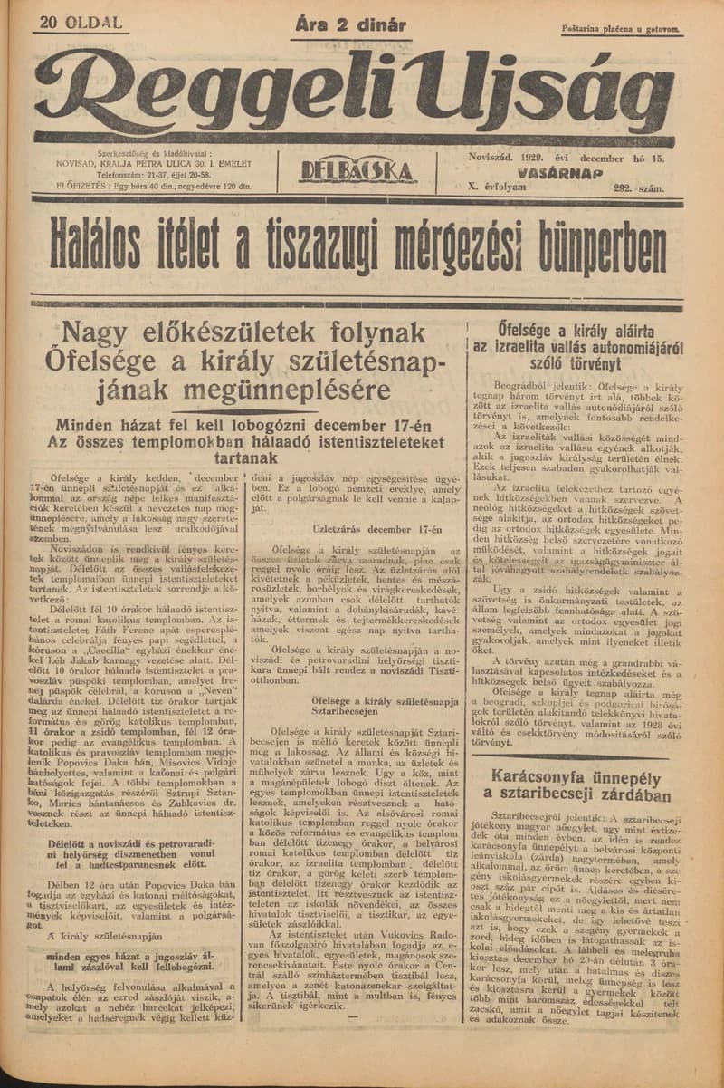 Reggeli Újság, 10. évf. 1929. december 15. 292. sz.