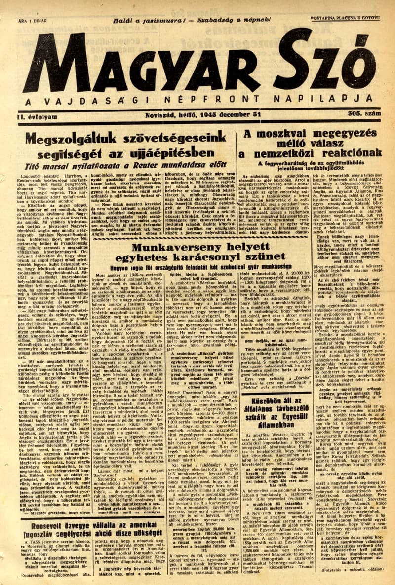 Magyar Szó, 2. évf. 1945. december 31. 305. sz. 1–4. oldal