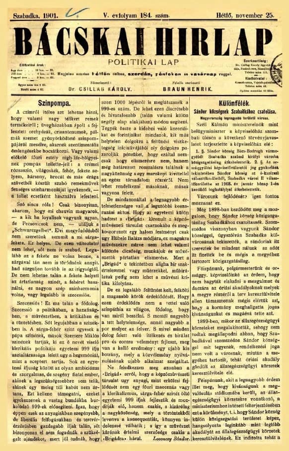 Bácskai Hirlap, 5. évf. 1901. november 25. 184. sz.