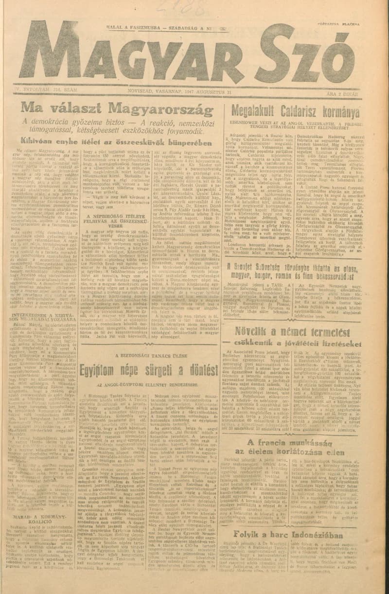 Magyar Szó, 4. évf. 1947. augusztus 31. 214. sz. 1–8. oldal