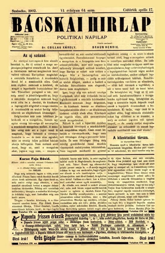Bácskai Hirlap, 6. évf. 1902. április 17. 64. sz.