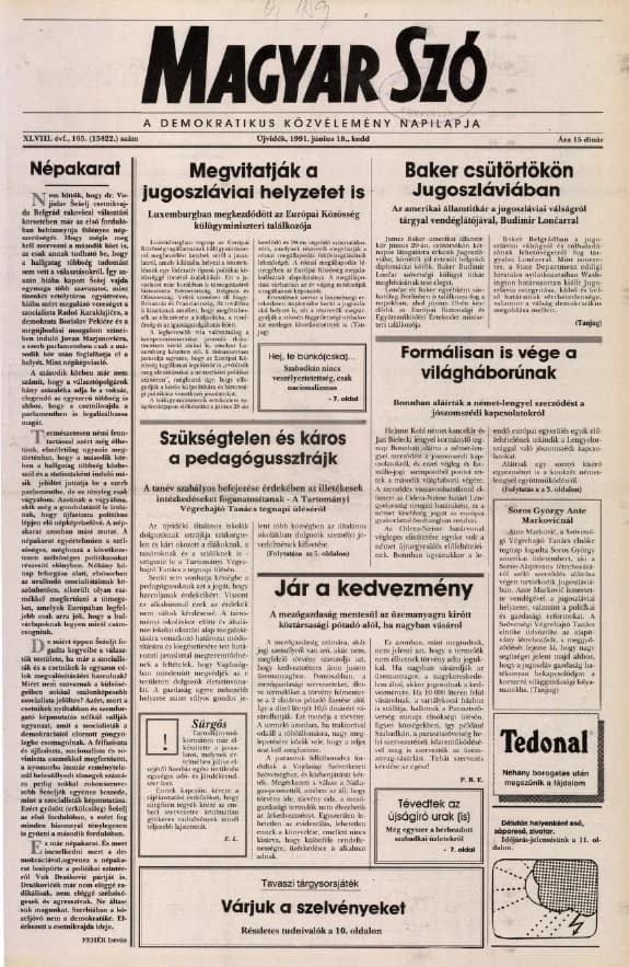Magyar Szó, 48. évf. 1991. június 18. 165. sz. 1–20. oldal