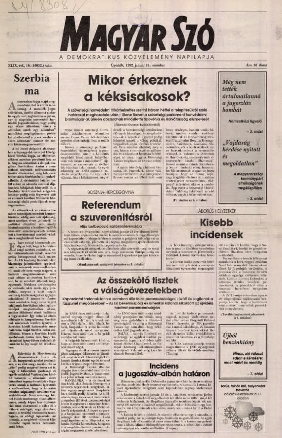 Magyar Szó, 49. évf. 1992. január 18. 16. sz. 1–20. oldal