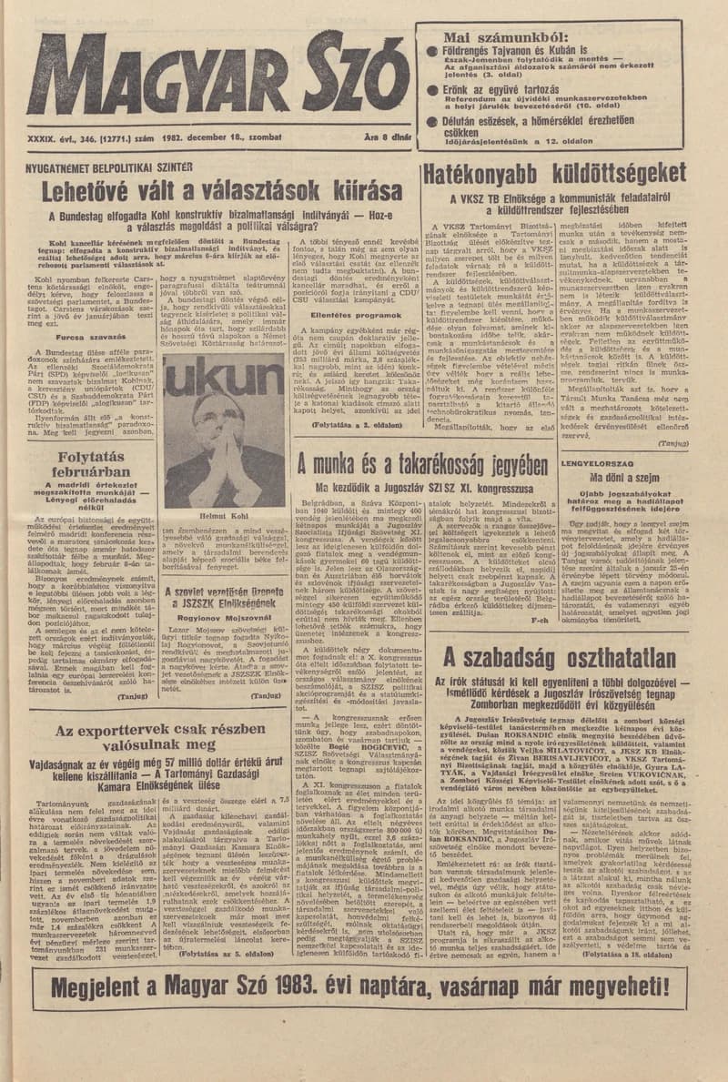 Magyar Szó, 39. évf. 1982. december 18. 346. sz. 1–24. oldal