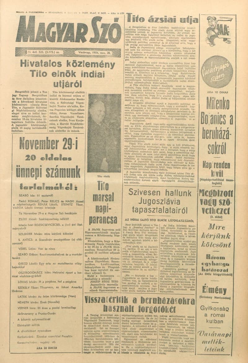 Magyar Szó, 11. évf. 1954. november 28. 325. sz. 1–14. oldal