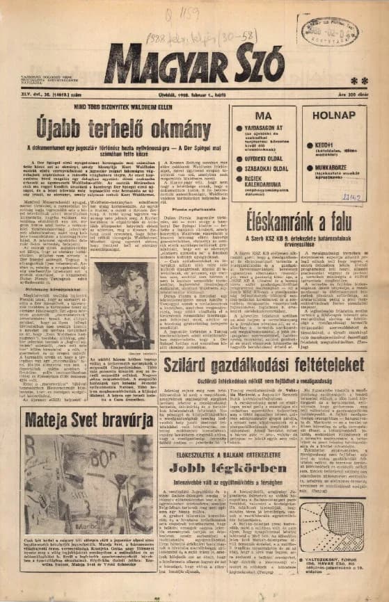 Magyar Szó, 45. évf. 1988. február 1. 30. sz. 1–20. oldal