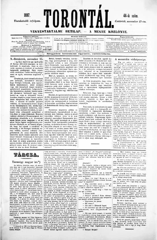 Torontál, 16. évf. 1887. november 17. 46. sz.