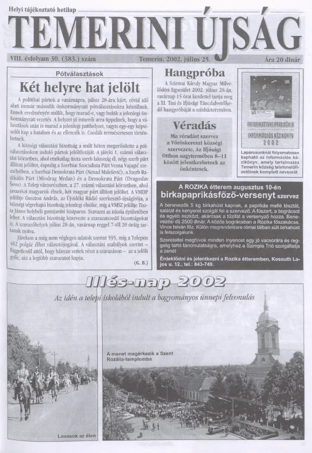 Temerini Újság, 8. évf. 2002. július 25. 30. sz.