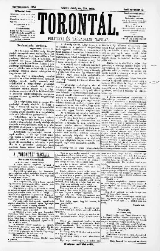 Torontál, 23. évf. 1894. november 13. 260. sz.