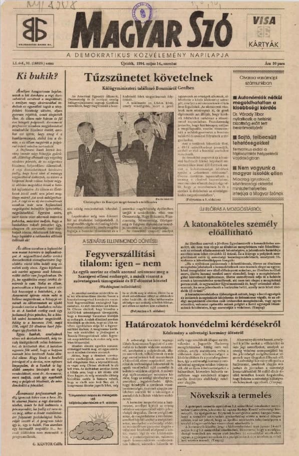 Magyar Szó, 51. évf. 1994. május 14. 91. sz. 1–16. oldal