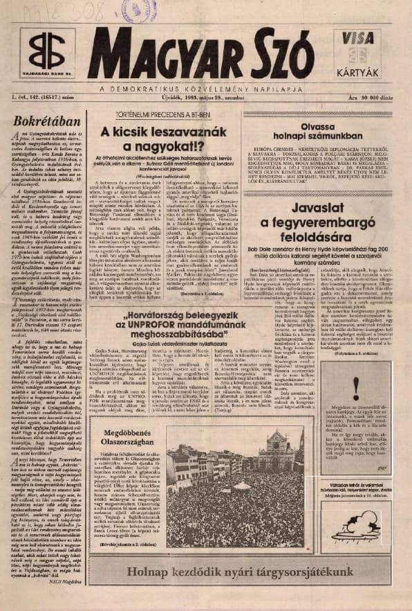 Magyar Szó, 50. évf. 1993. május 29. 142. sz. 1–16. oldal